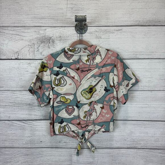 Wrangler x Lainey Wilson Women's Short Sleeve Tie Front Camp Shirt Size XL - Picture 8 of 9